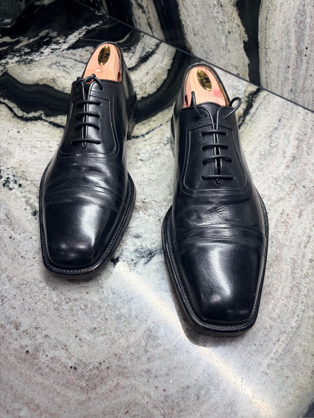 Vintage a.Testoni Wilkes Bashford Black Leather Oxfords Men’s US 9.5 - Picture 2 of 12